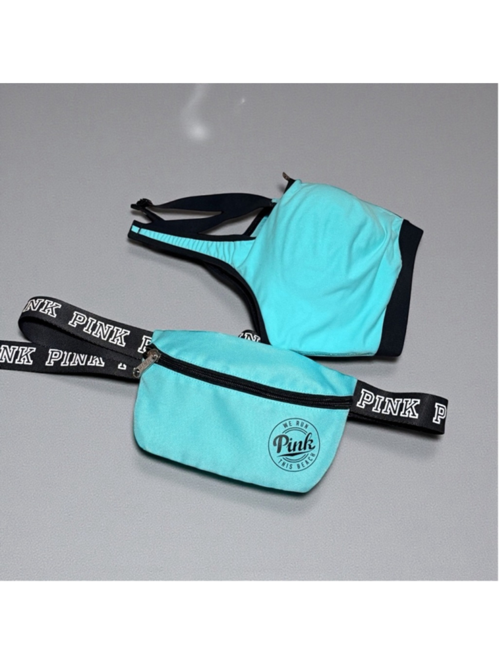 Victoria's Secret Sport Teal Bikini Top Fanny Pack Set